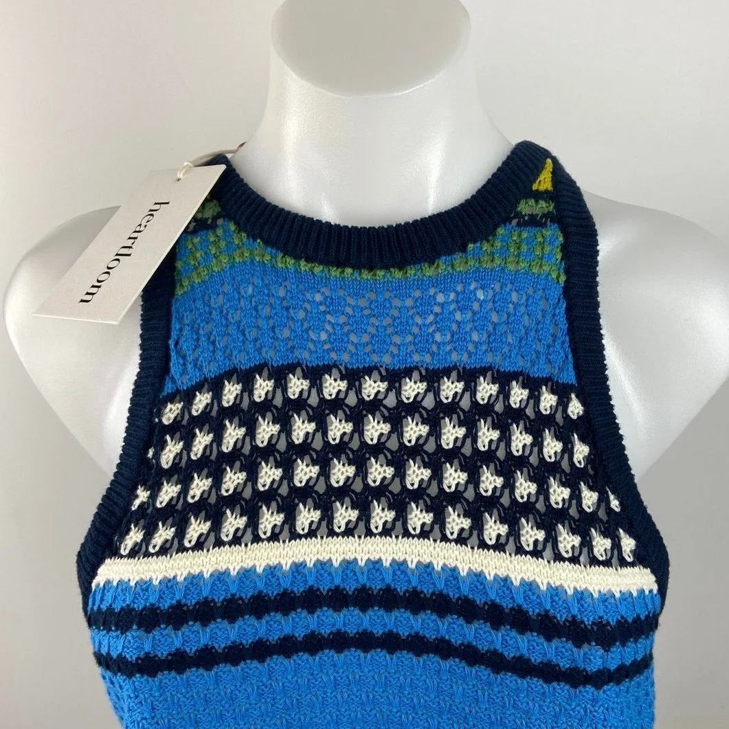 Mixology Heartloom Kenzie NWT Blue Stripe Cotton Crochet Knit Sweater Tank Top L