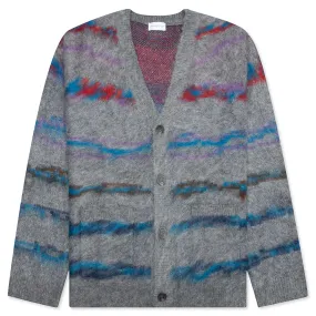 Mohair Jacquard Cardigan - Grey/Purple