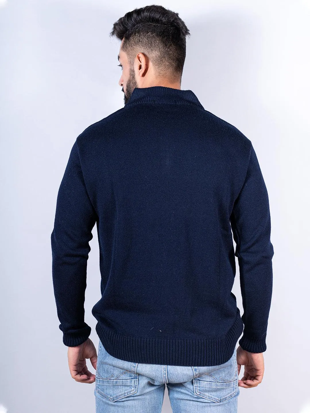 Navy Blue Color Classic Zipper Men's Sweater