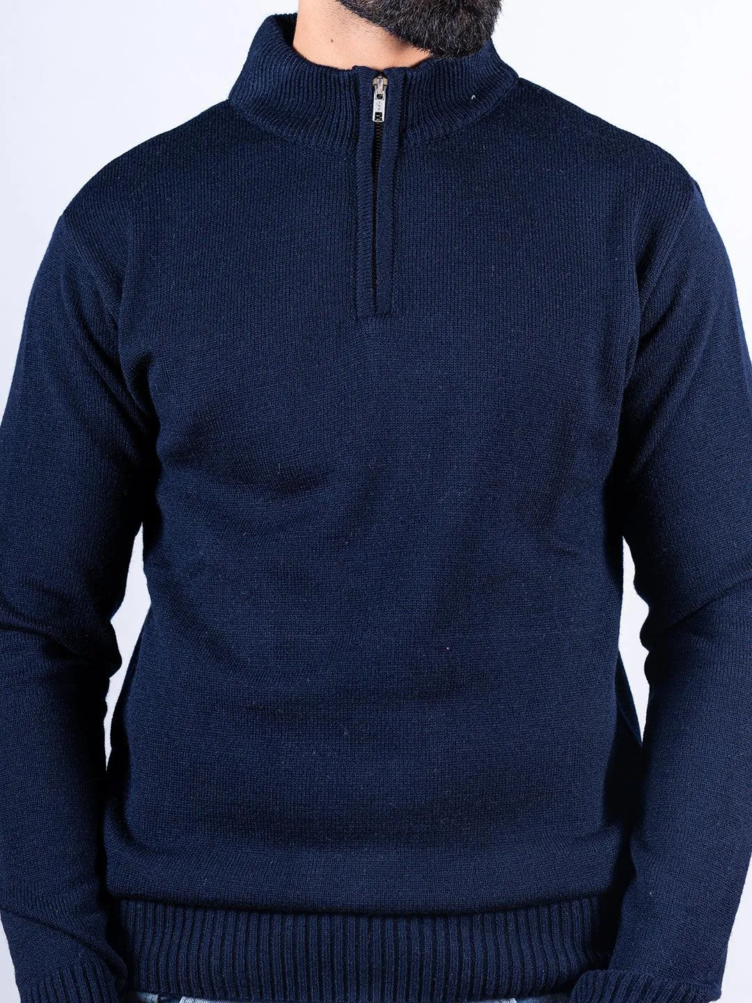 Navy Blue Color Classic Zipper Men's Sweater