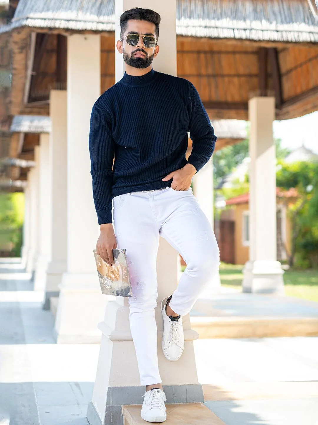 Navy Blue Color Turtle Neck Men's Sweater