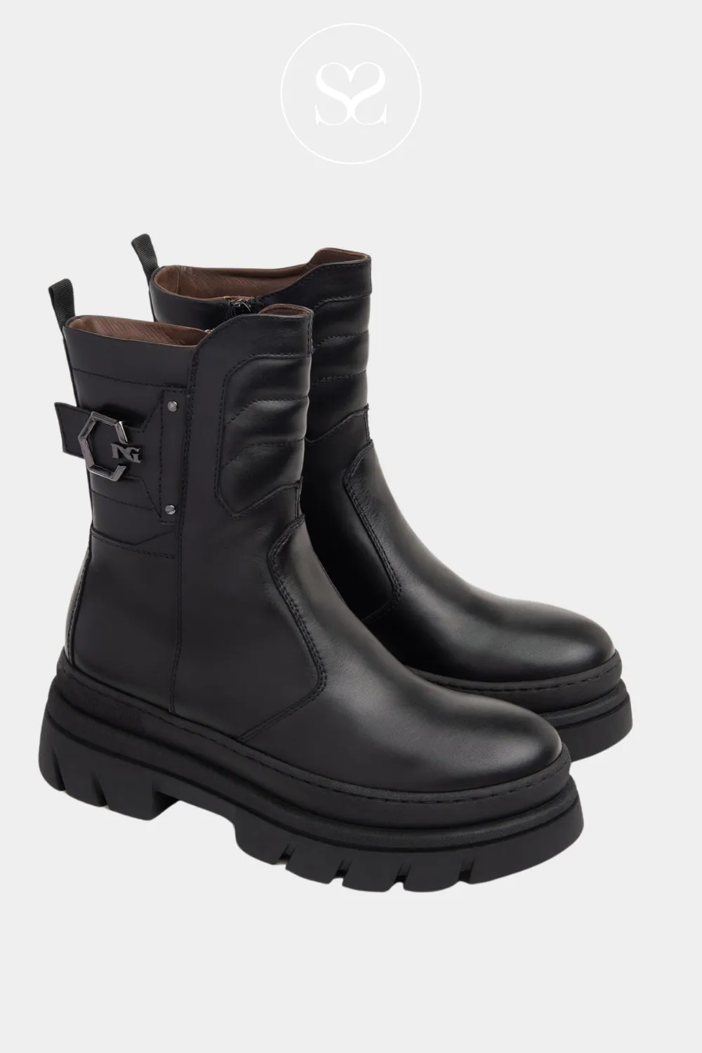 NERO GIARDINI I411931D BLACK LEATHER BIKER BOOTS