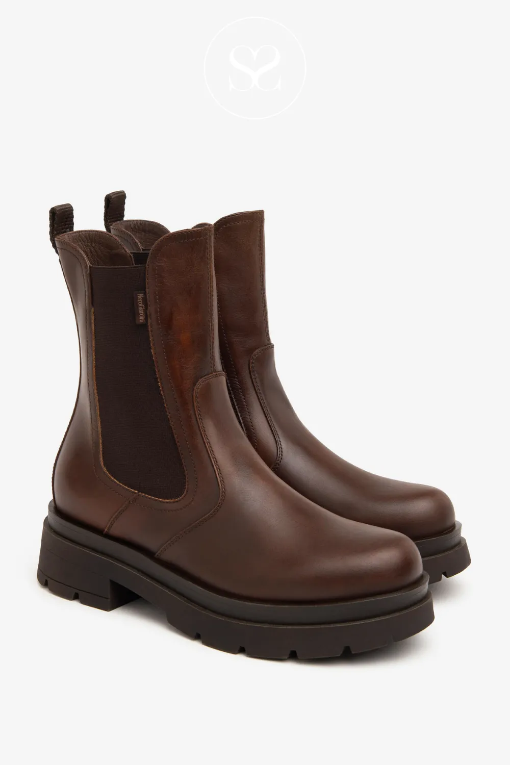 NERO GIARDINI I411941D BROWN LEATHER CHELSEA BIKER BOOTS