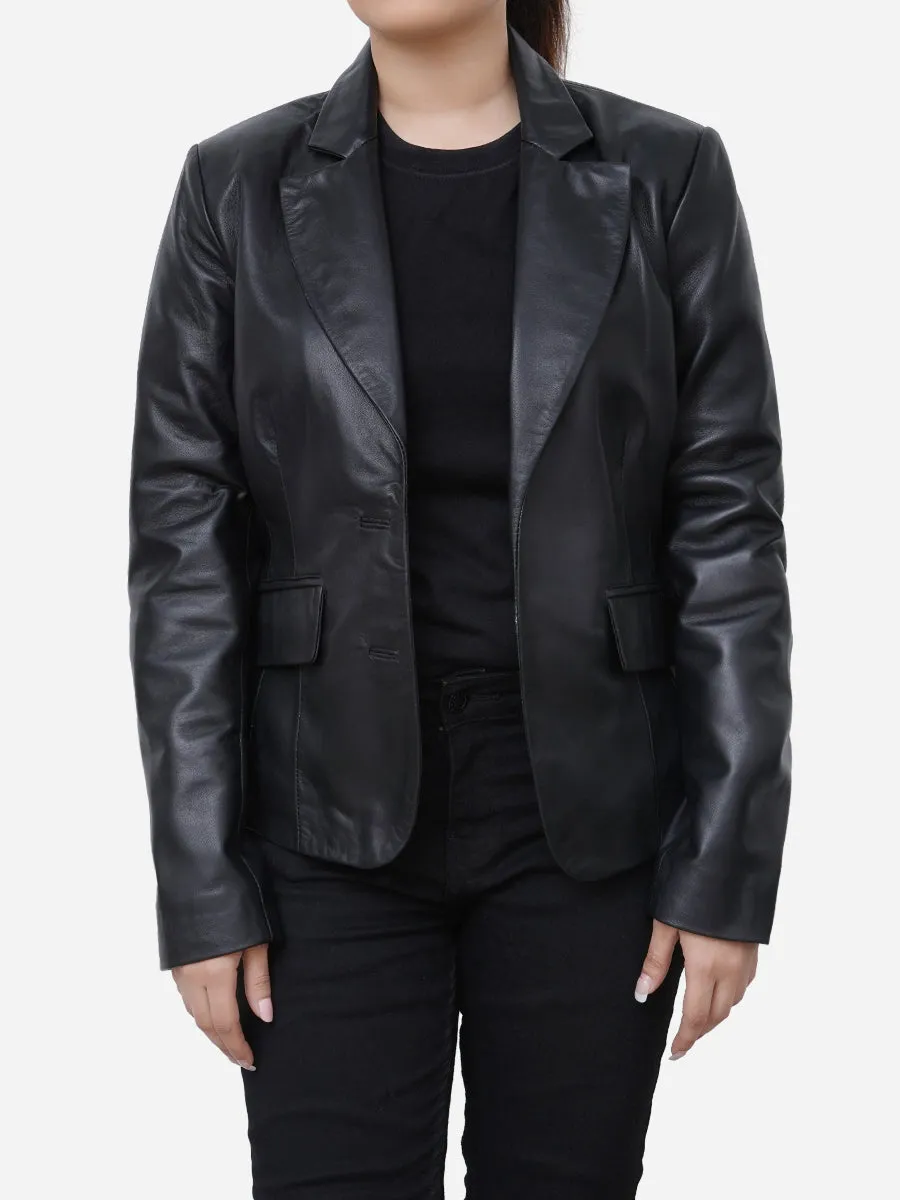 Olivia Sheepskin Genuine Black Leather Blazer