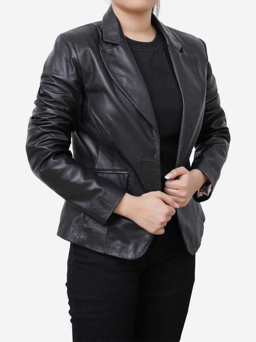 Olivia Sheepskin Genuine Black Leather Blazer