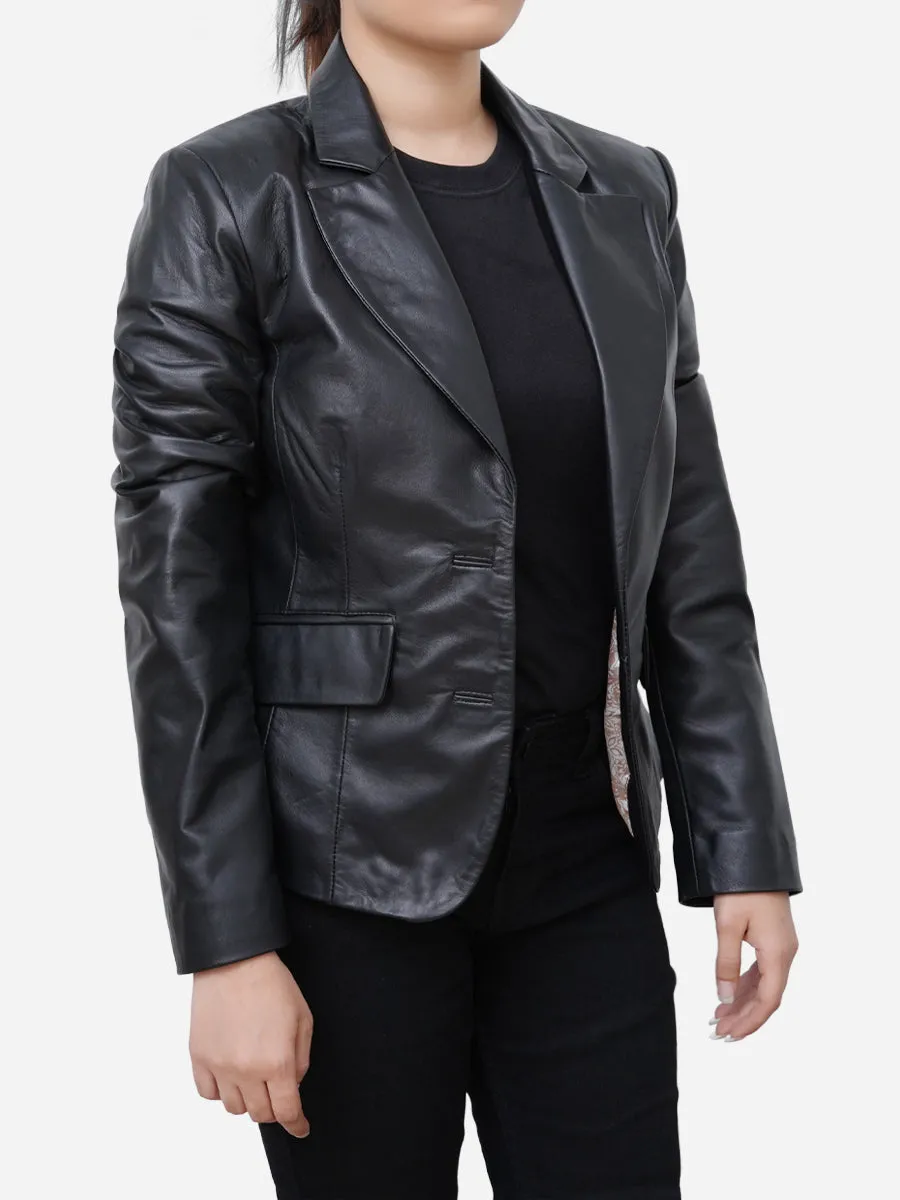 Olivia Sheepskin Genuine Black Leather Blazer