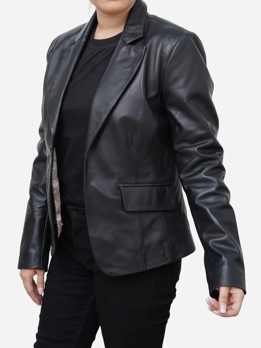 Olivia Sheepskin Genuine Black Leather Blazer