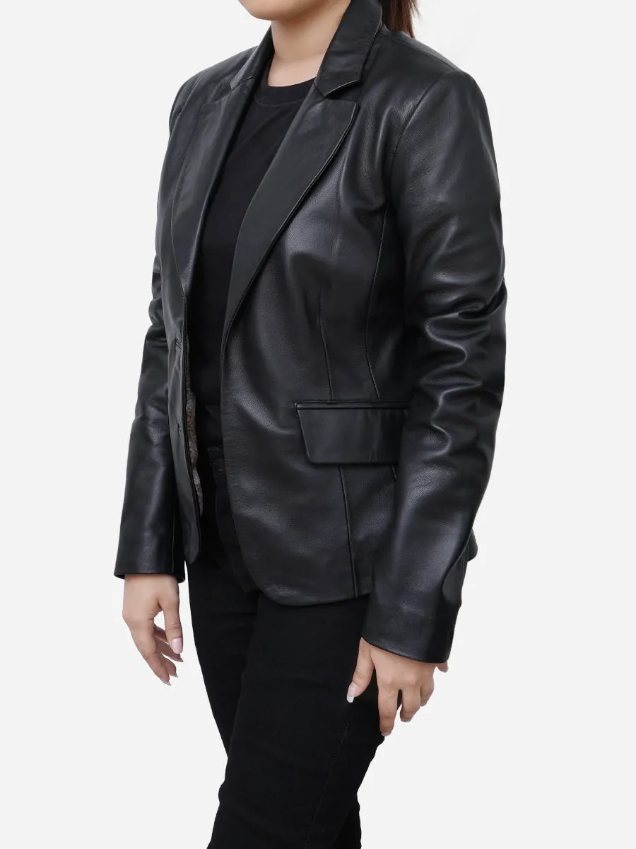 Olivia Sheepskin Genuine Black Leather Blazer