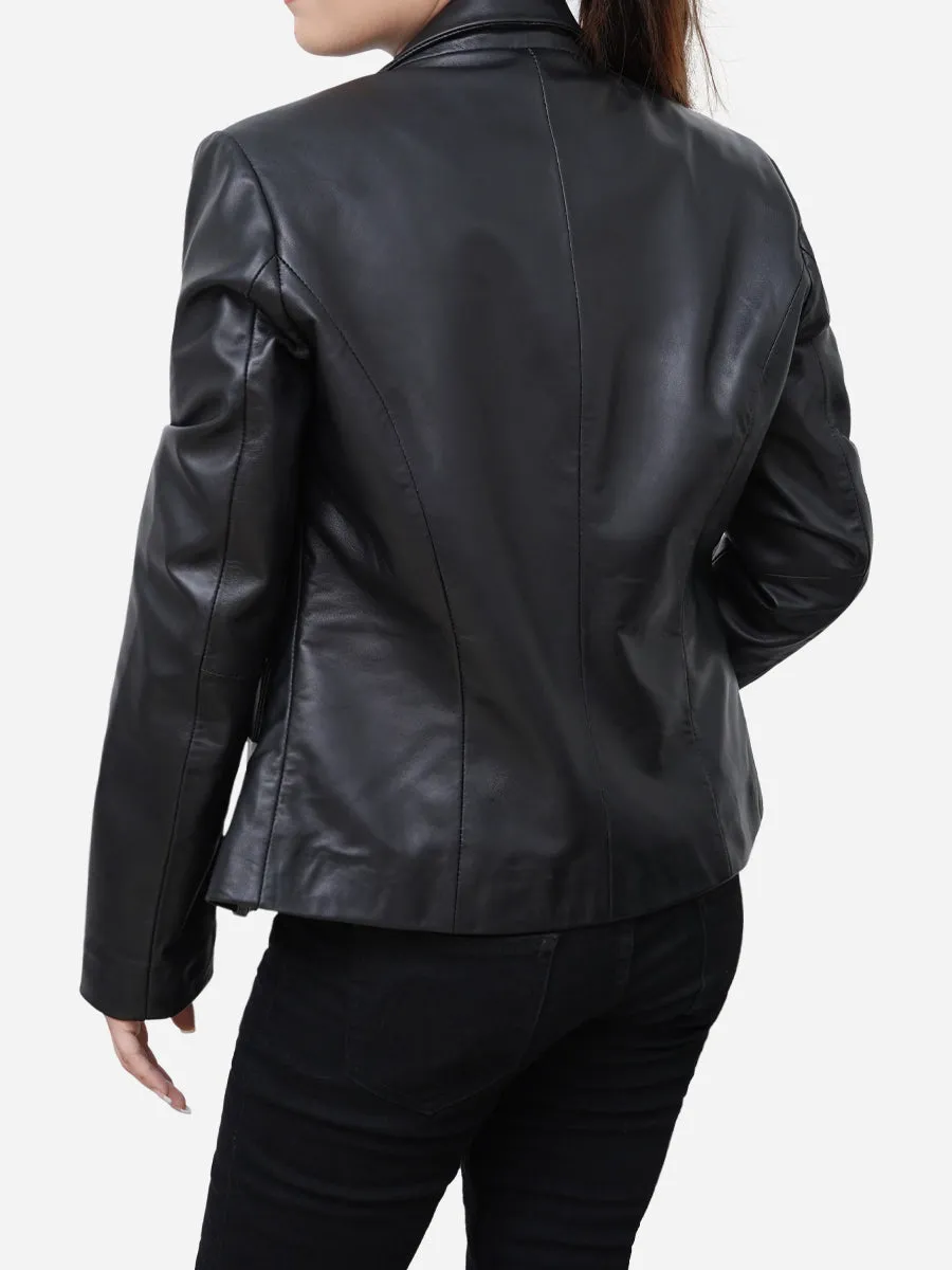 Olivia Sheepskin Genuine Black Leather Blazer