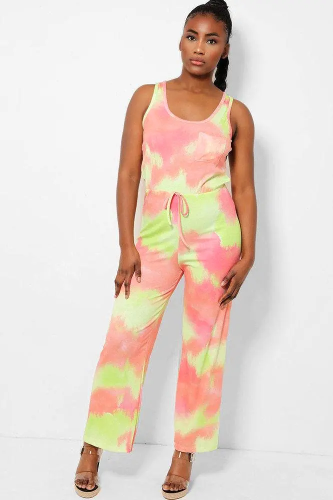 Orange Tie Dye Ribbed Jersey Jumpsuit