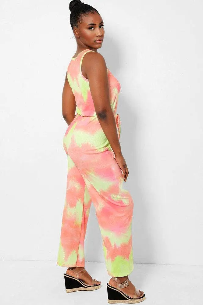 Orange Tie Dye Ribbed Jersey Jumpsuit