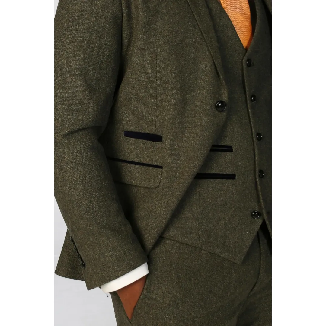 Oscar - Men's Olive Green Wool Blend Tweed Blazer