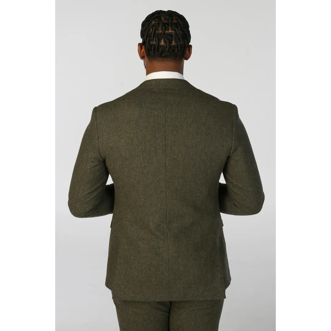 Oscar - Men's Olive Green Wool Blend Tweed Blazer