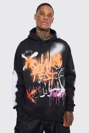 Oversized All Over Graffiti Print Hoodie