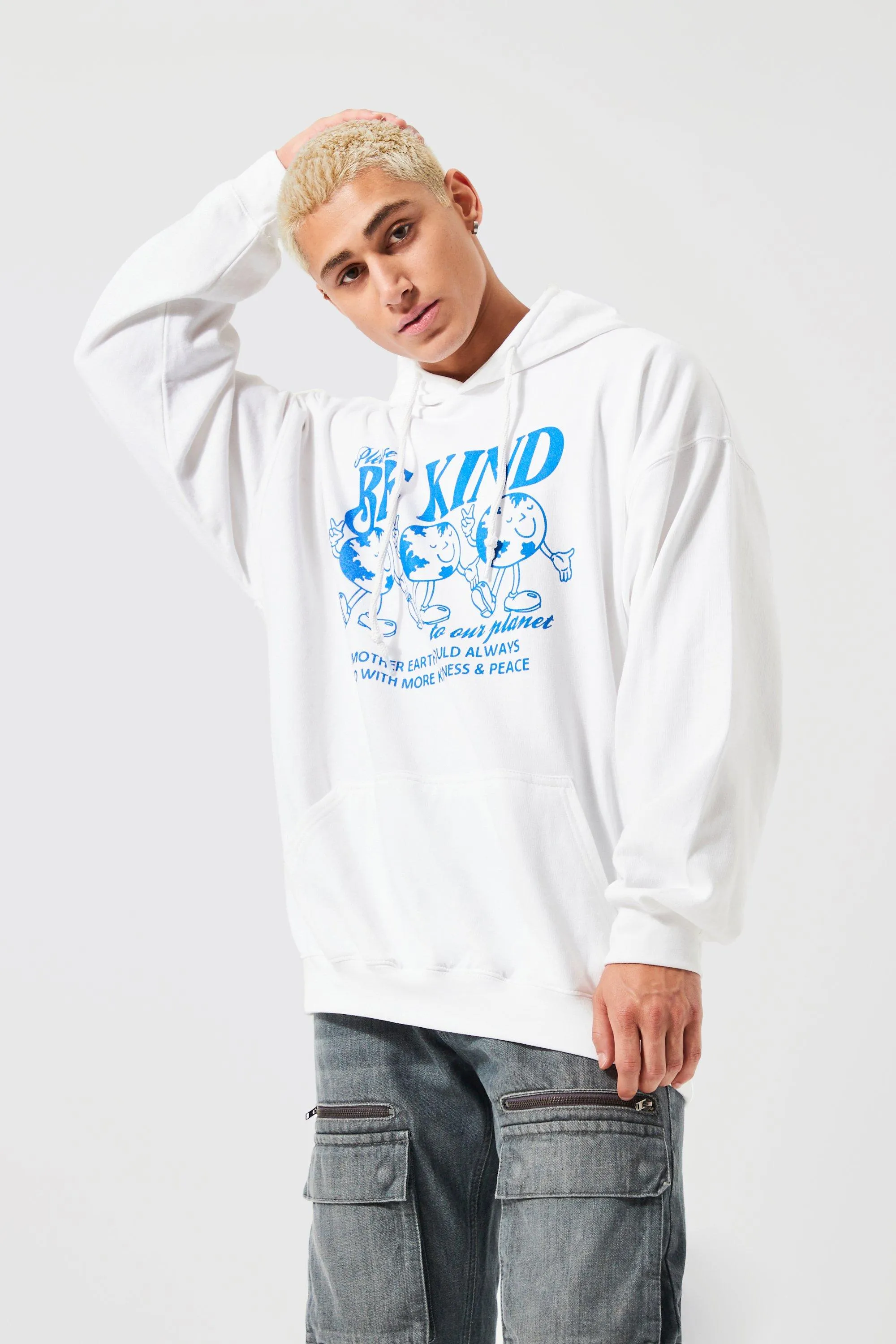 Oversized Be Kind Graphic Hoodie | boohooMAN UK