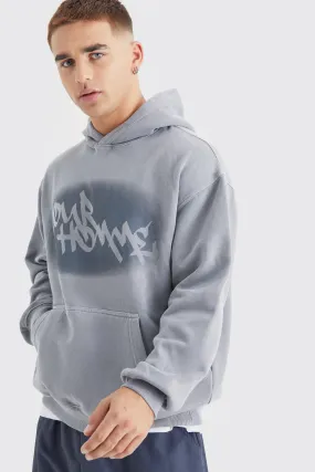 Oversized Boxy Overdye Graffiti Graphic Hoodie