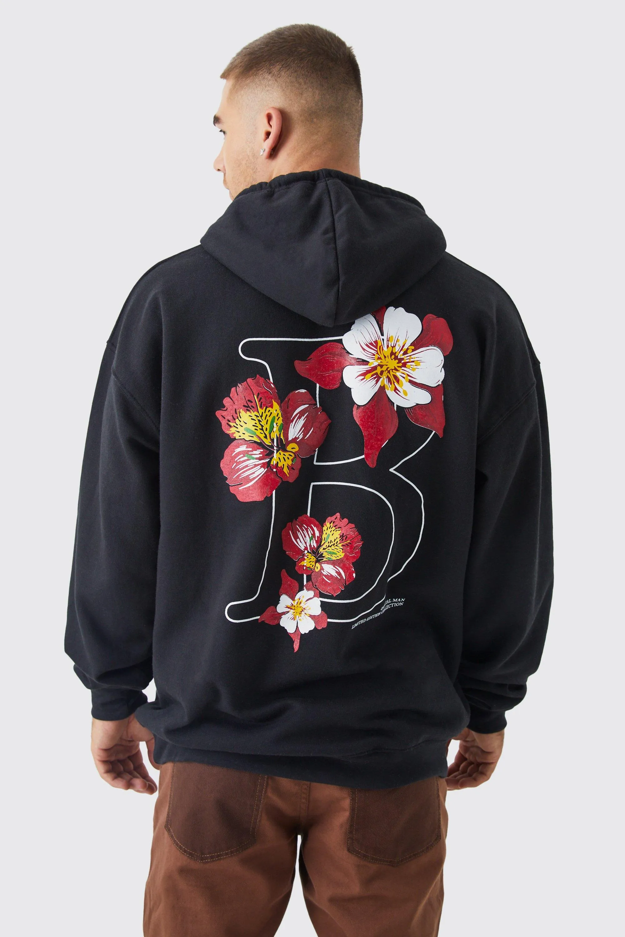 Oversized Floral B Back Graphic Hoodie | boohooMAN UK