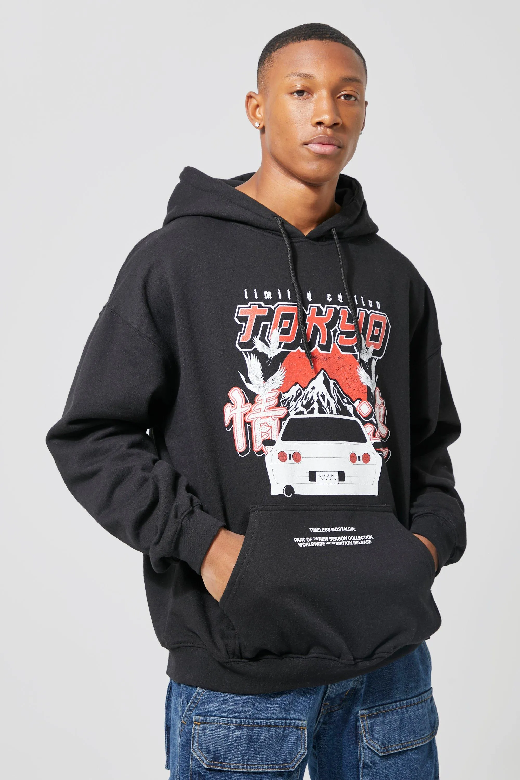 Oversized Tokyo Car Graphic Hoodie | boohooMAN UK