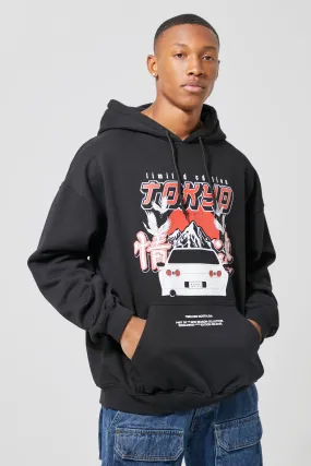 Oversized Tokyo Car Graphic Hoodie | boohooMAN UK