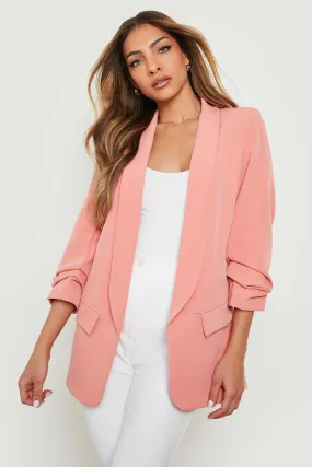 Pastel Ruched Sleeve Tailored Blazer