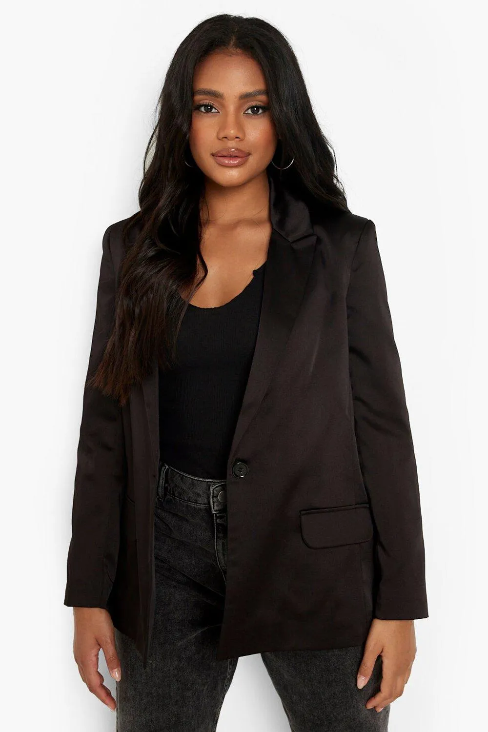 Petite Oversized Matte Satin Blazer