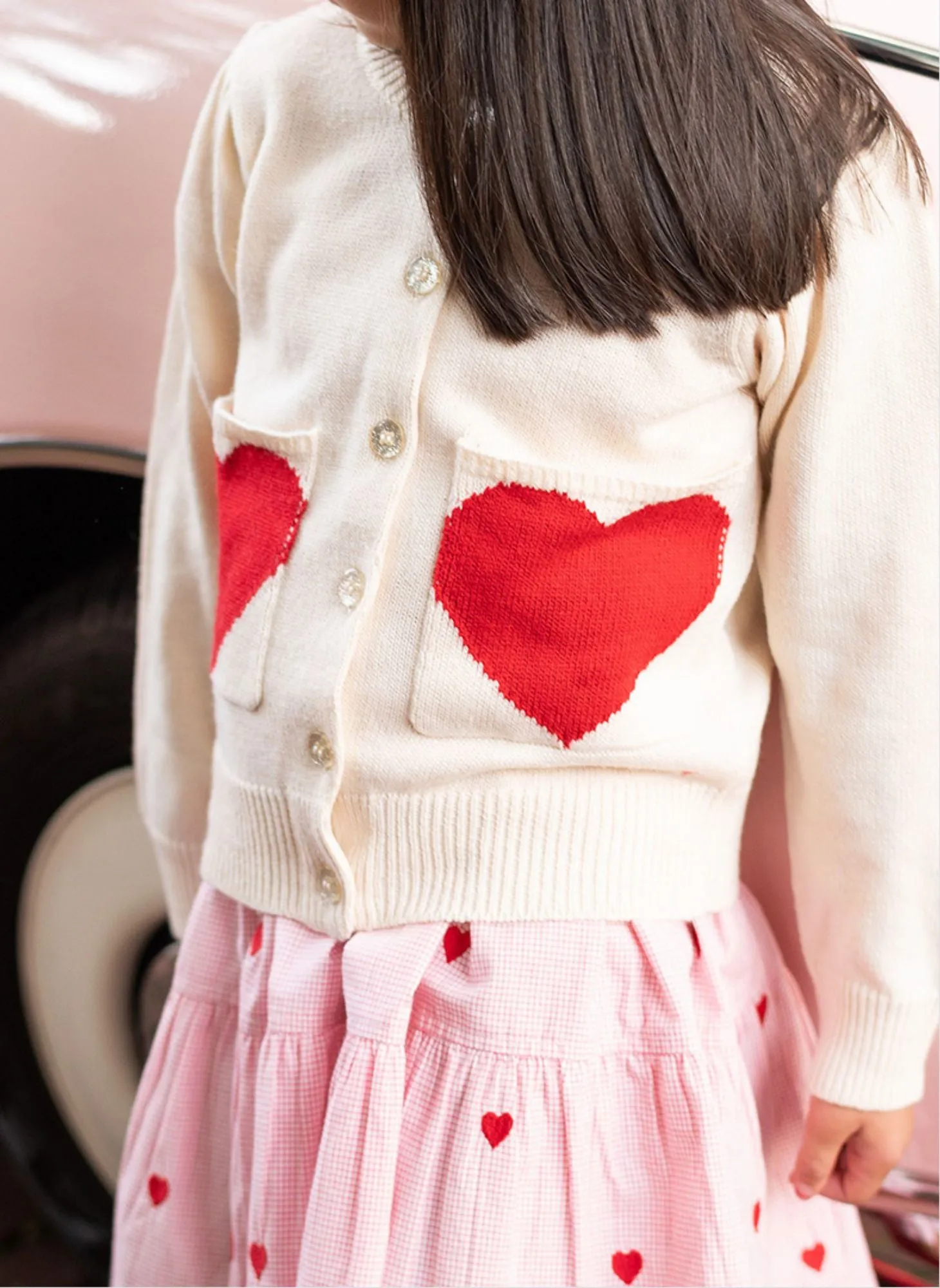 Pink Chicken Heart Pocket Cardigan