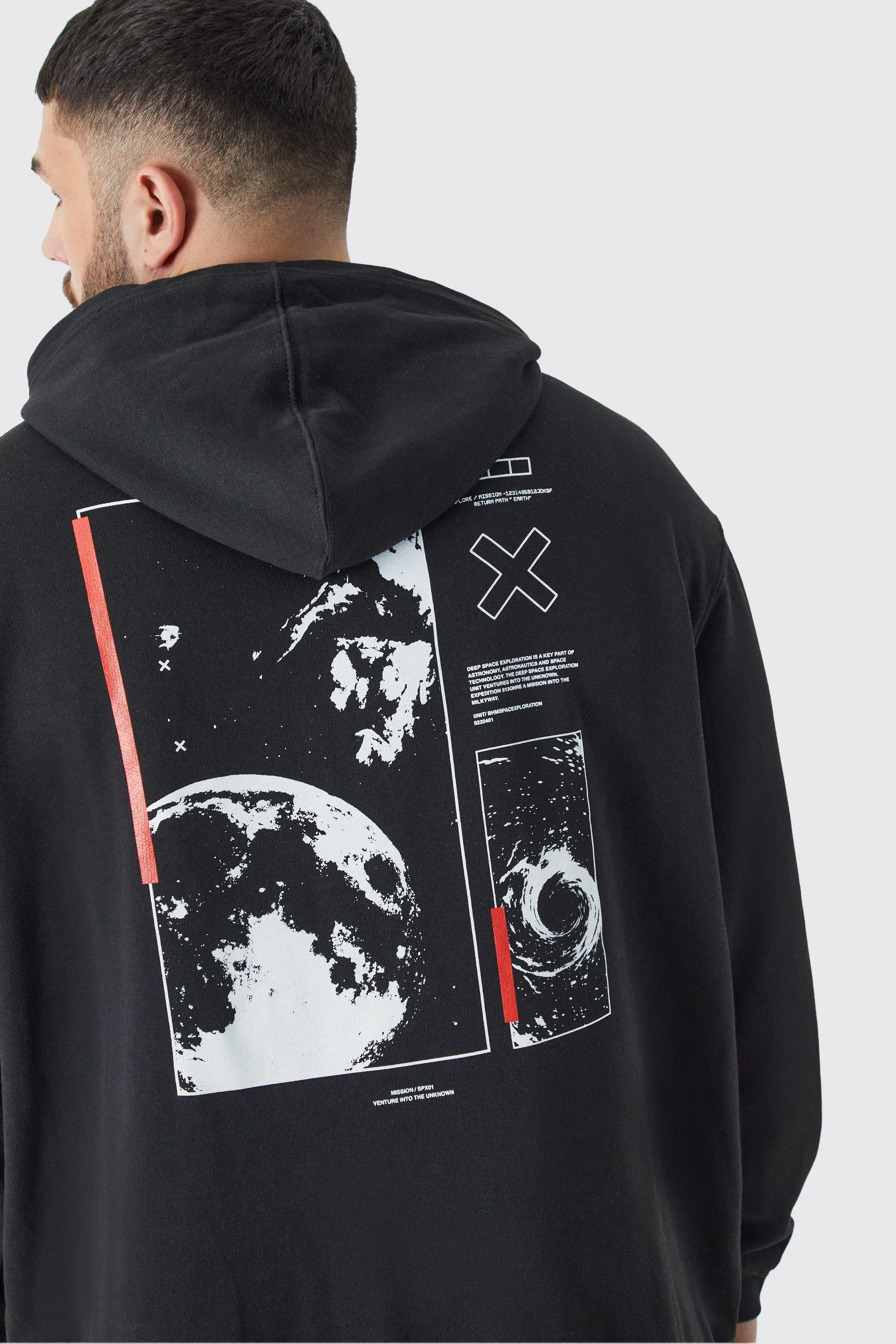 Plus Oversized Space Back Print Hoodie | boohooMAN UK