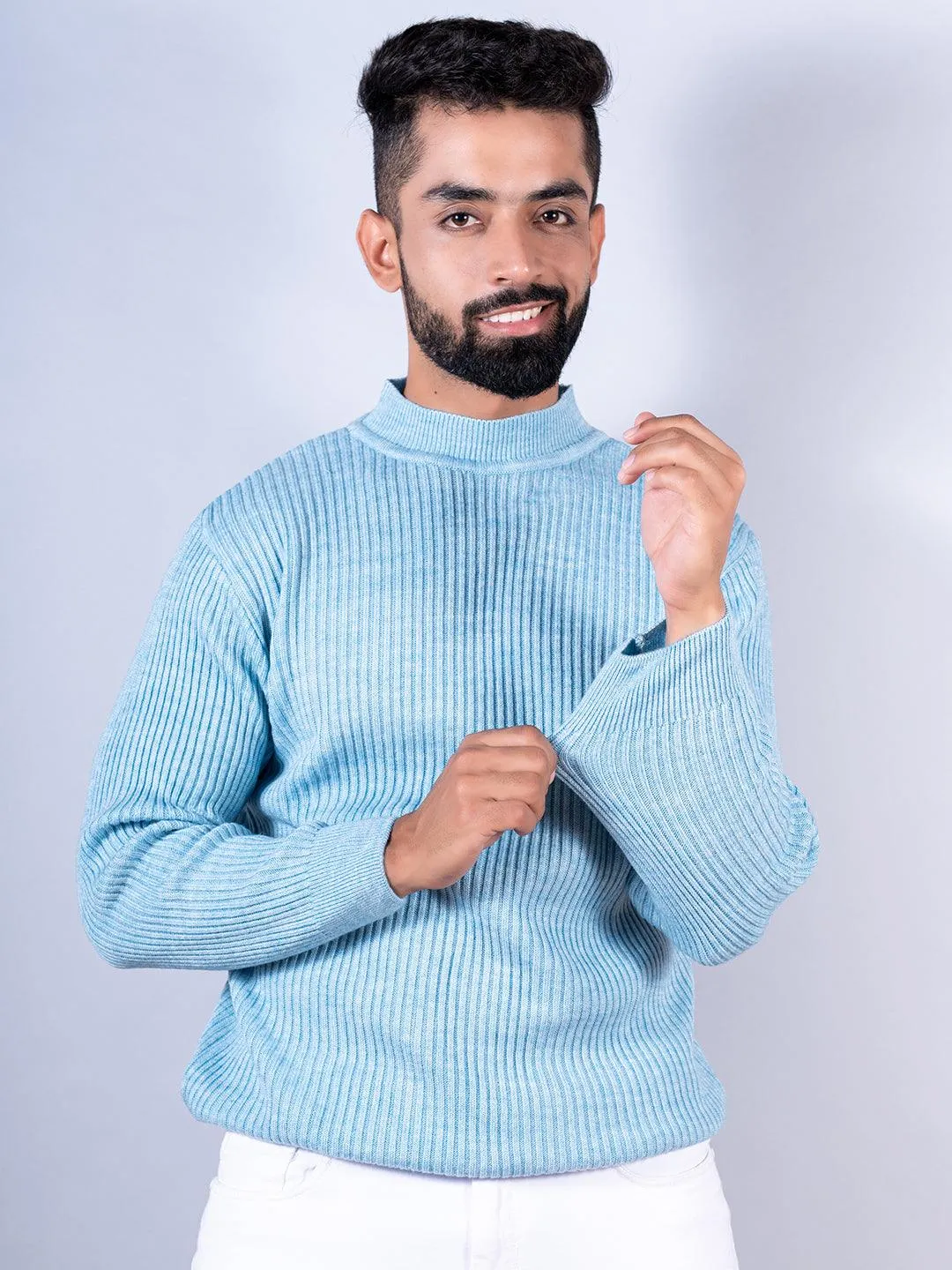 Powder Blue Color Turtle Neck Men's Sweater