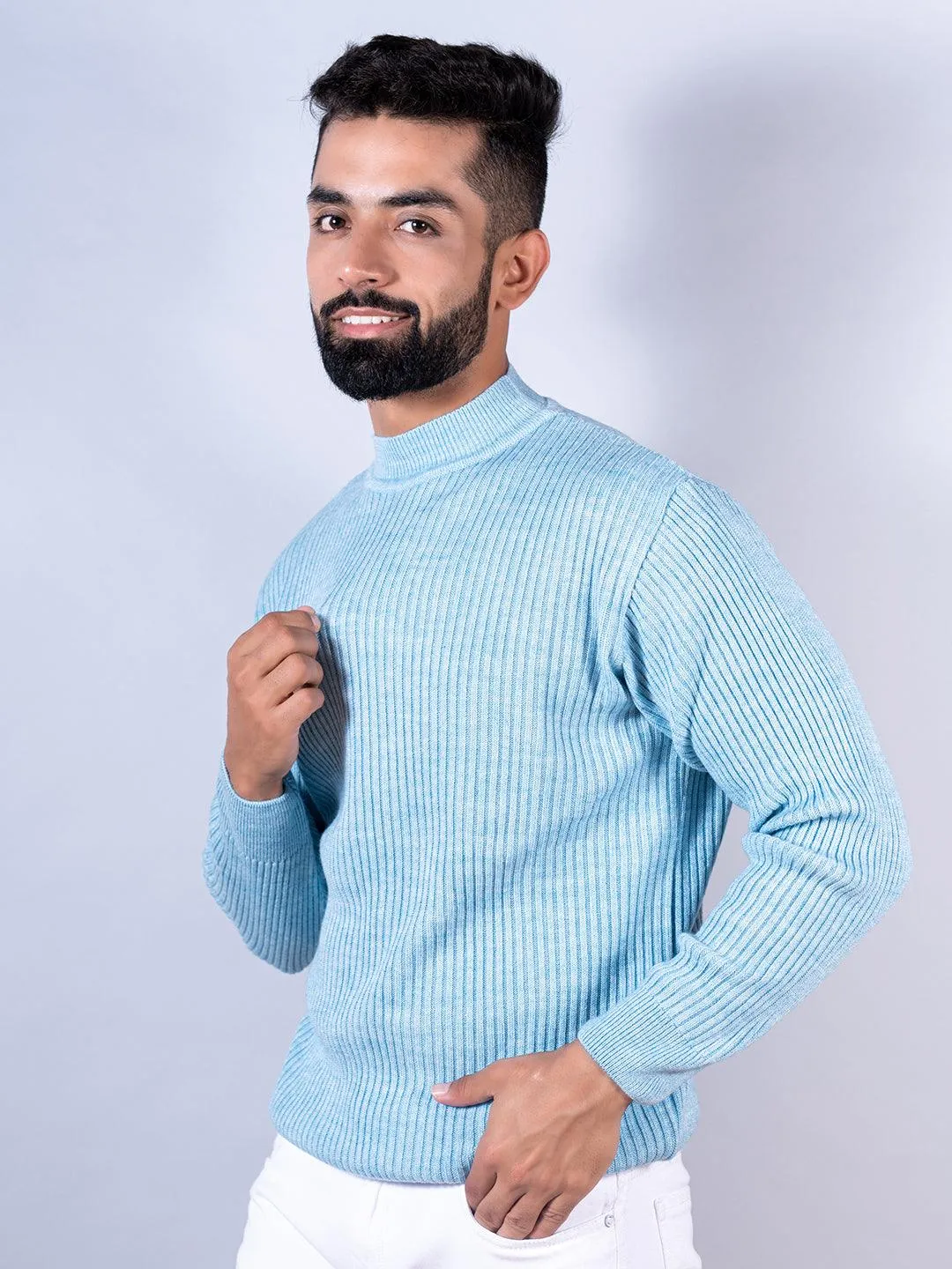 Powder Blue Color Turtle Neck Men's Sweater