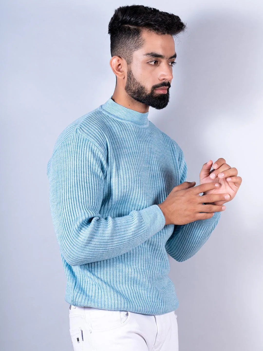 Powder Blue Color Turtle Neck Men's Sweater