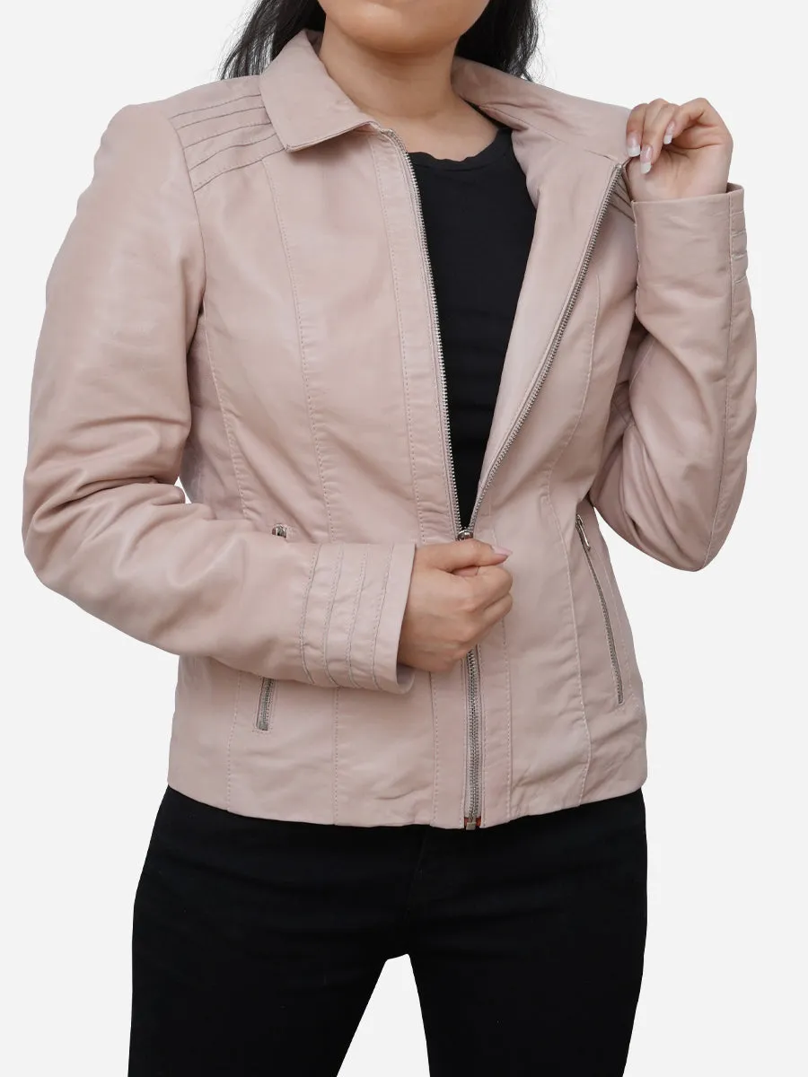 Presley Casual Light Pink Leather Jacket