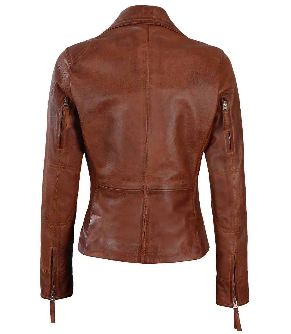 Ramsey Women's Asymmetrical Cognac Brown Leather Jacket