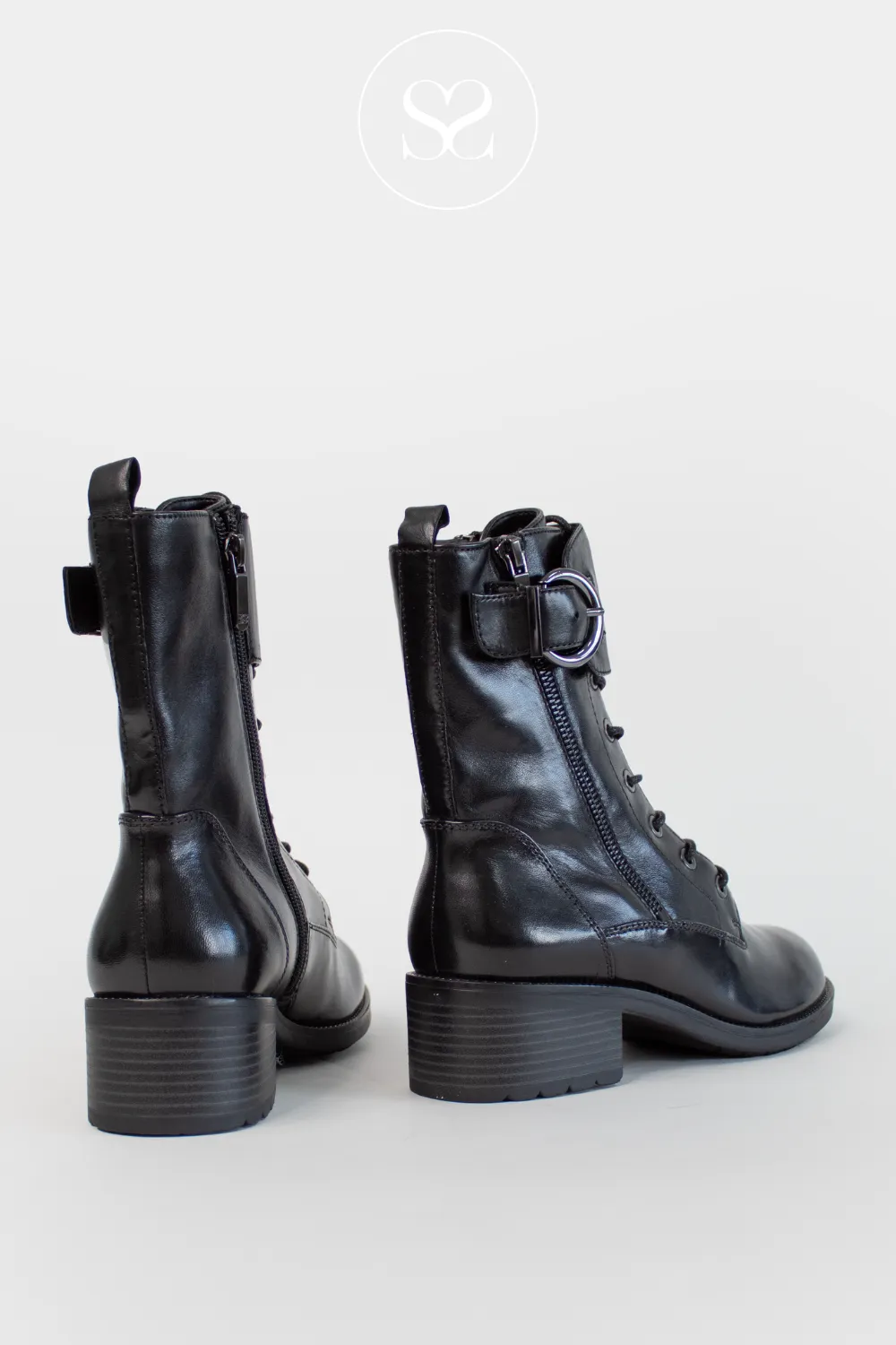 REGARDE LE CIEL EMILY-14 BLACK LEATHER BIKER BOOTS