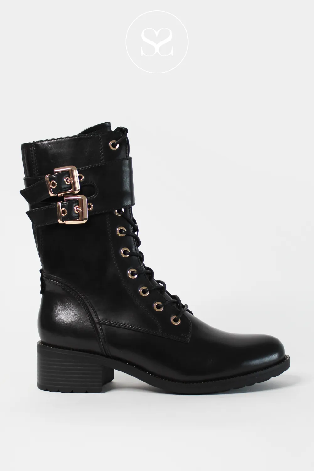 REGARDE LE CIEL EMILY-39 BLACK LEATHER BIKER BOOTS