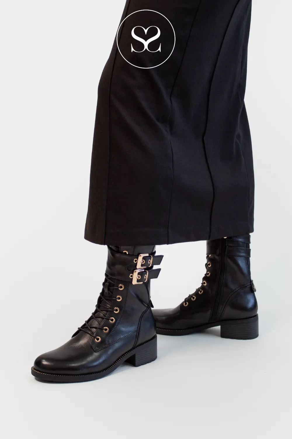 REGARDE LE CIEL EMILY-39 BLACK LEATHER BIKER BOOTS