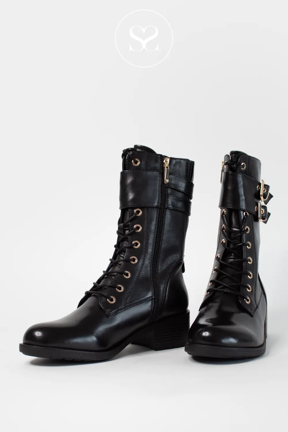 REGARDE LE CIEL EMILY-39 BLACK LEATHER BIKER BOOTS