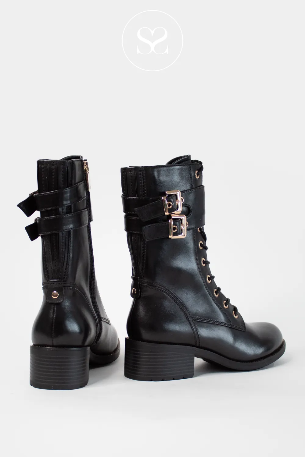 REGARDE LE CIEL EMILY-39 BLACK LEATHER BIKER BOOTS