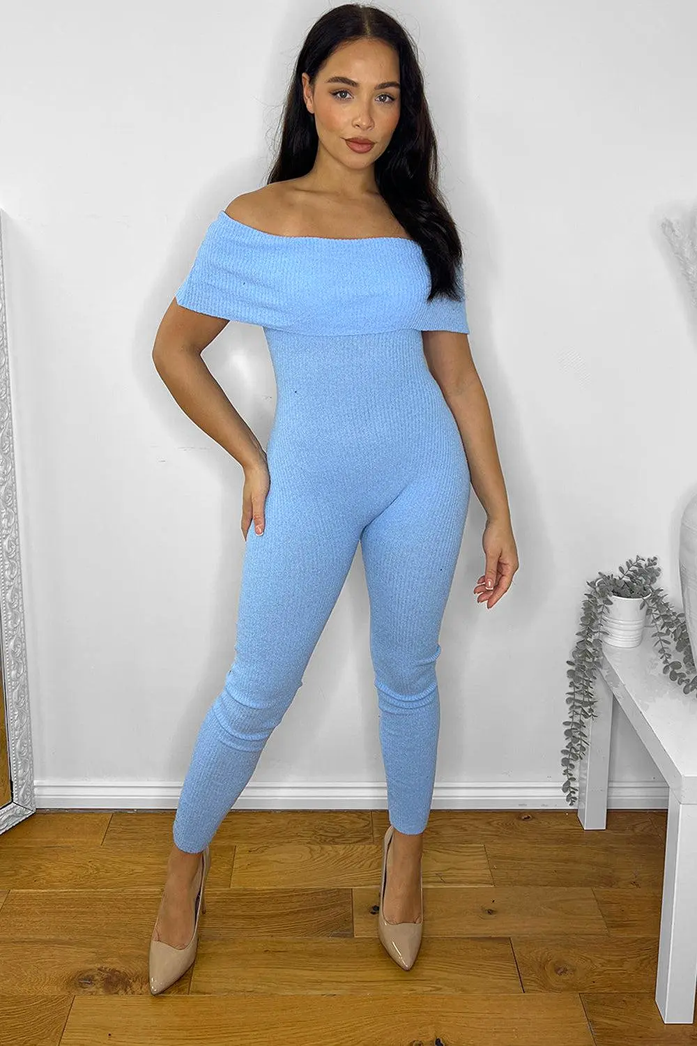 Ribbed Jersey Bardot Jumpsuit