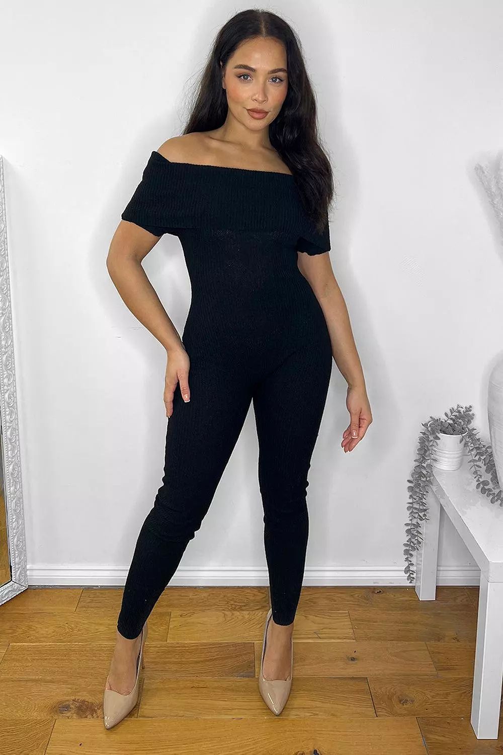 Ribbed Jersey Bardot Jumpsuit