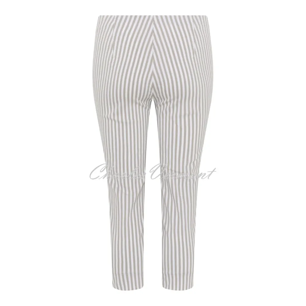 Robell Rose 07 Super Slim Fit Stripe Capri Trouser 51569-54375-14 (Beige / White)