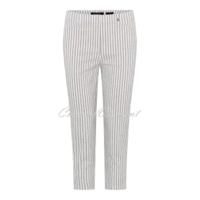 Robell Rose 07 Super Slim Fit Stripe Capri Trouser 51569-54375-14 (Beige / White)