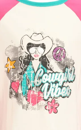 Rock & Roll Denim Girl's Hot Pink & Cream Cowgirl Vibes Graphic Long Sleeve T-Shirt