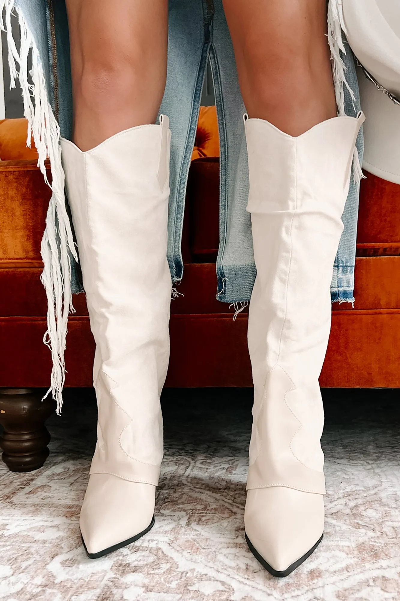 Rodeo Babe Western Knee High Boots (Beige)