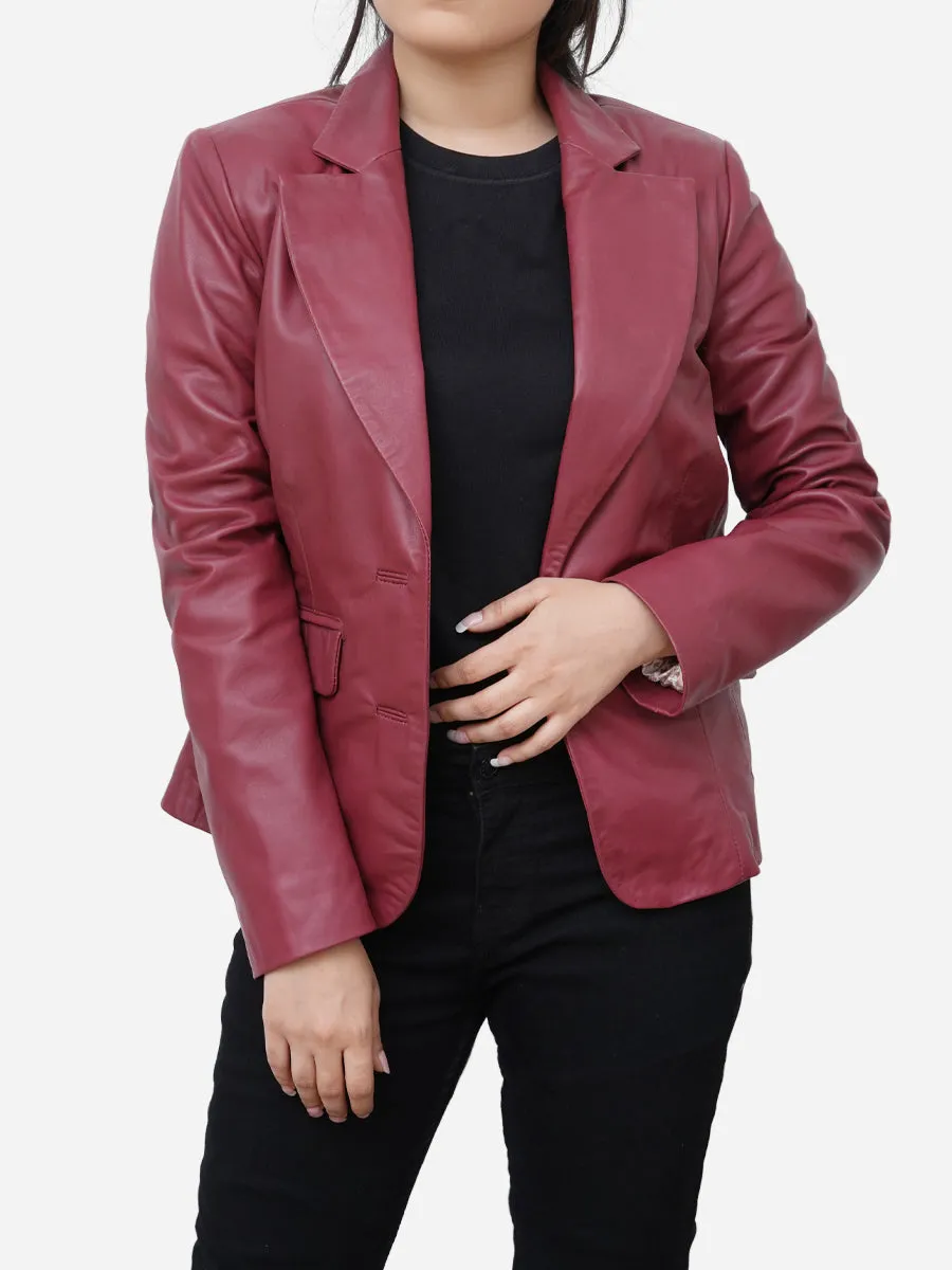 Rosalie Casual Genuine Maroon Leather Blazer