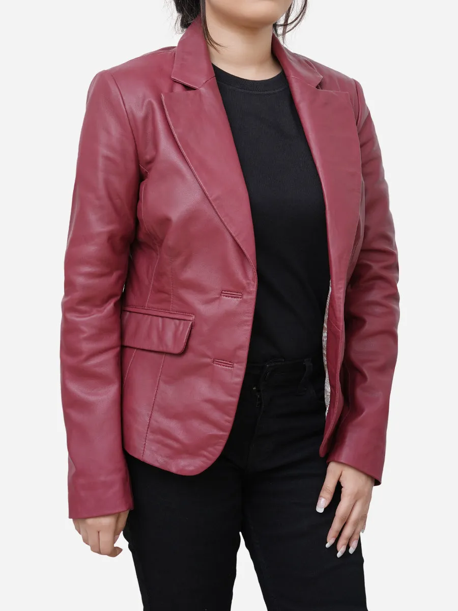 Rosalie Casual Genuine Maroon Leather Blazer