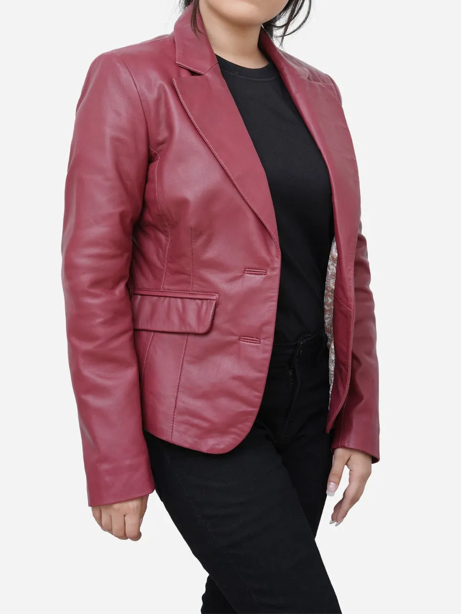 Rosalie Casual Genuine Maroon Leather Blazer