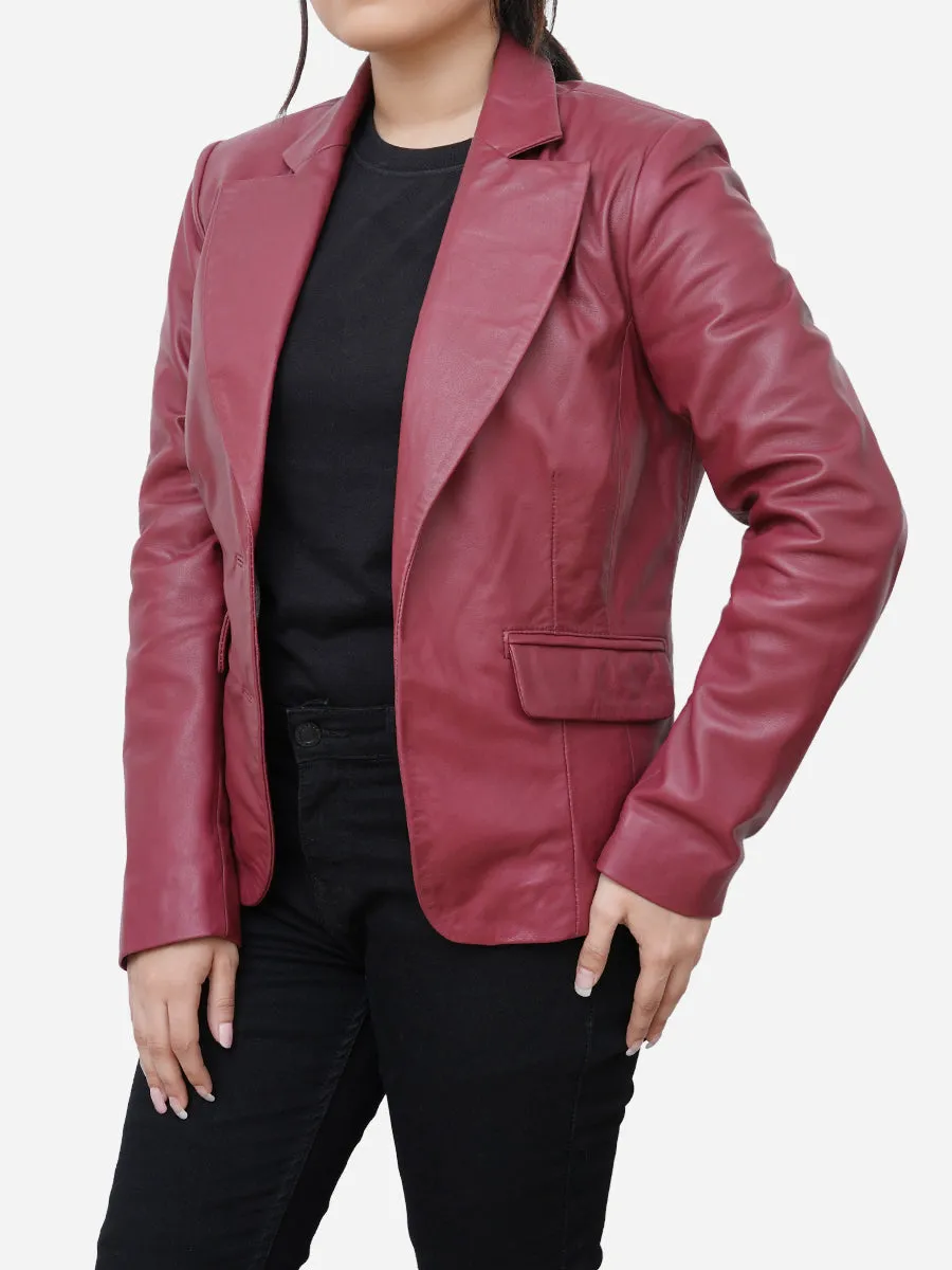 Rosalie Casual Genuine Maroon Leather Blazer