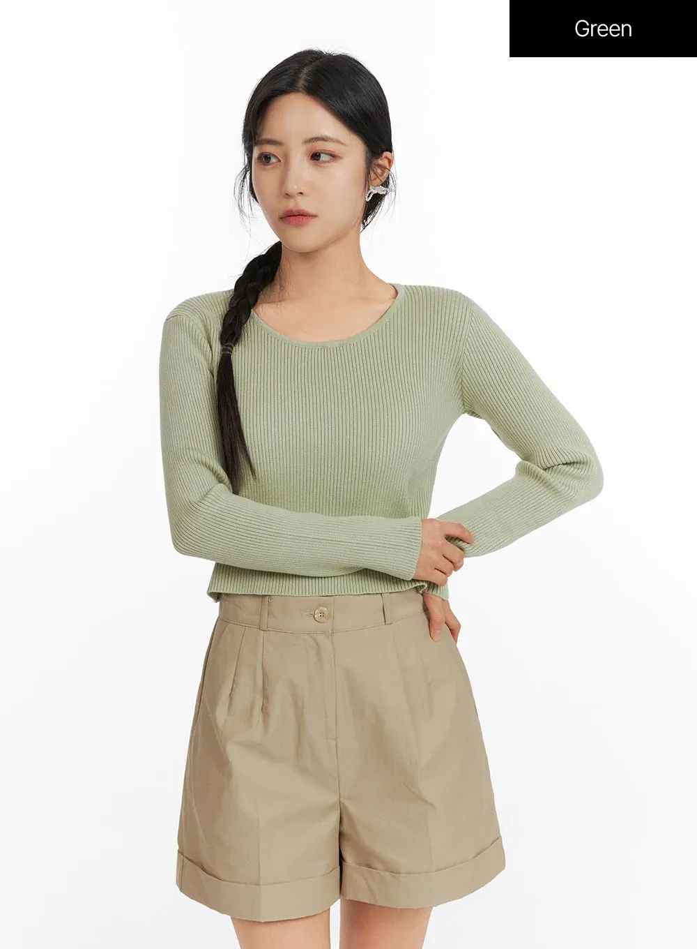 Round Neck Knit Long Sleeve Top OF420