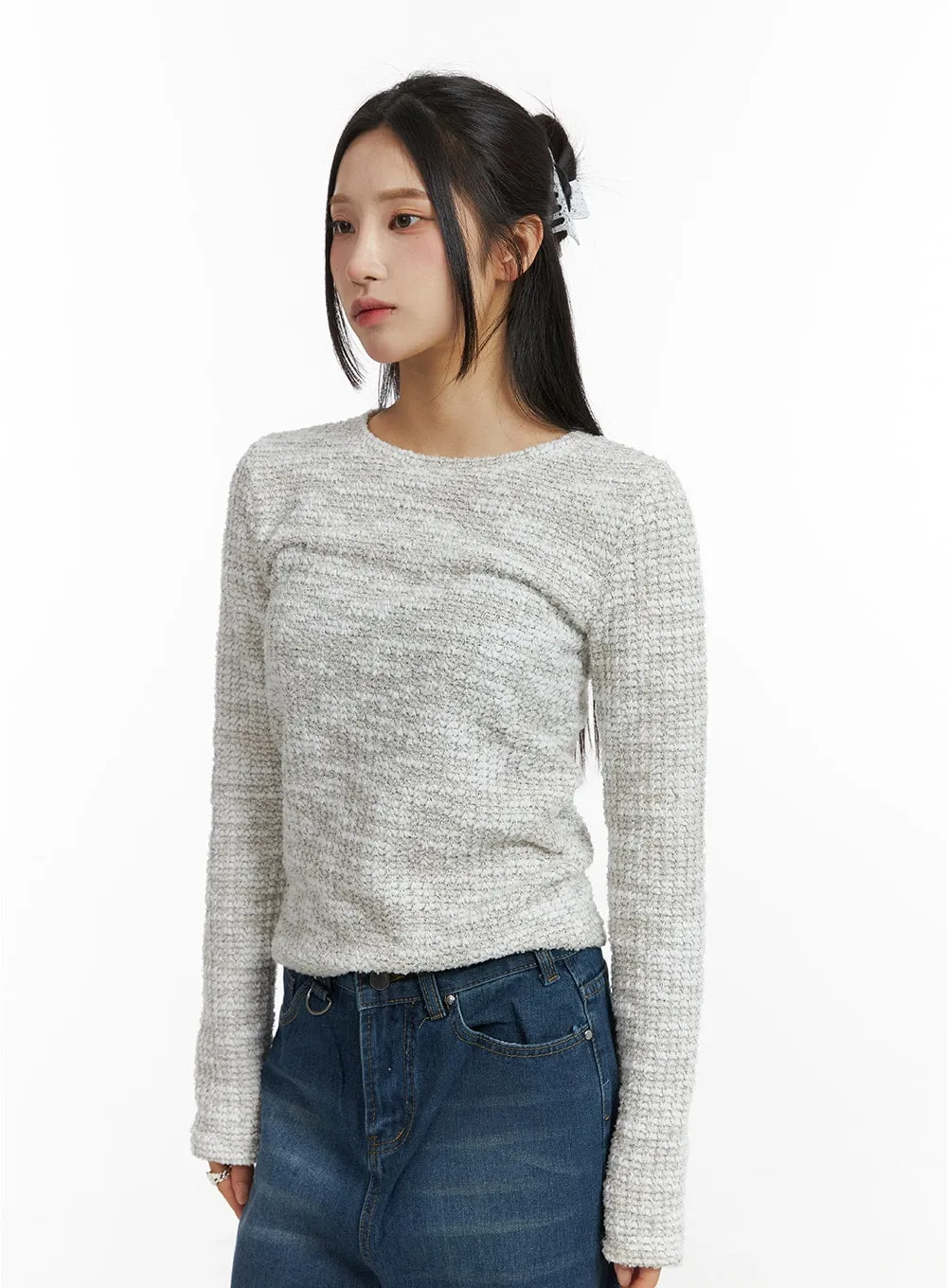 Round Neck Knitted Long Sleeve Top CJ417