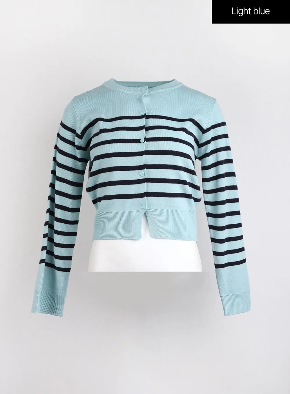 Round Neck Striped Knit Cardigan OJ423